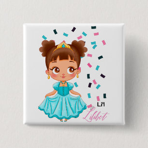 Badge Carré 5 Cm Li L Princess LILILIBET Turquoise Joli cadeau fill