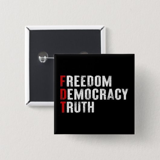 Badge Carré 5 Cm Liberté Démocratie Vérité (Devant & derrière)