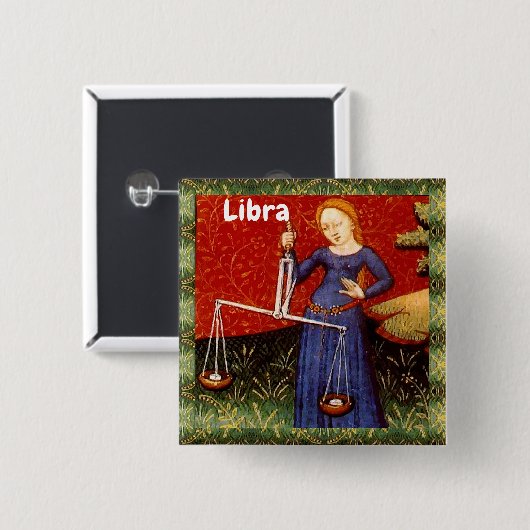 Badge Carré 5 Cm Libra Zodiac Signal Échelles Anniversaire (Devant & derrière)
