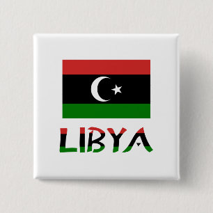 Badge Carré 5 Cm Libye et drapeau libyen
