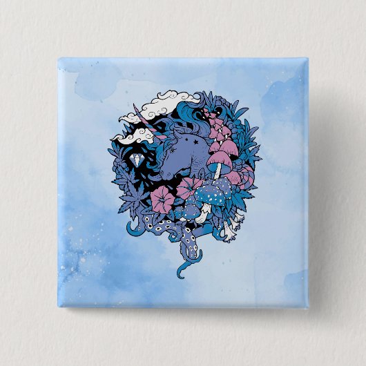 Badge Carré 5 Cm Licorne (Devant)