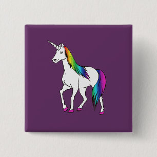 BADGE CARRÉ 5 CM LICORNE D'ARC-EN-CIEL