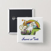 Badge Carré 5 Cm Licorne de conte de fées (Devant & derrière)