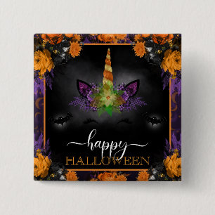Badge Carré 5 Cm Licorne Florale d'Automne Joyueuse Halloween
