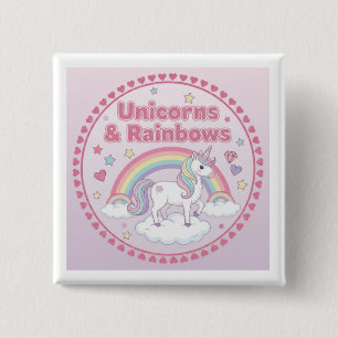 Badge Carré 5 Cm Licornes & Arc-en-ciel