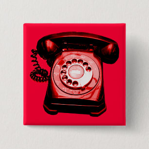 Badge Carré 5 Cm Ligne téléphonique rouge