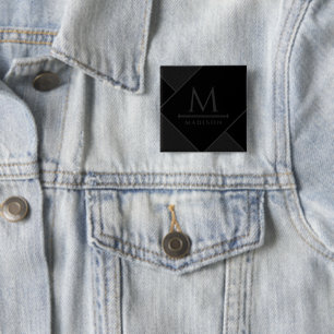 Badge Carré 5 Cm Lignes courbes géométriques modernes en noir et gr