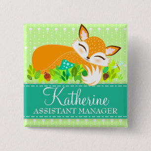 Badge Carré 5 Cm Lil Foxie CUB - bouton fait sur commande mignon de