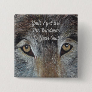 Badge Carré 5 Cm l'image de faune du loup gris observe le slogan
