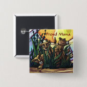 Badge Carré 5 Cm Lion Cubs Art Fier Mama (Devant & derrière)