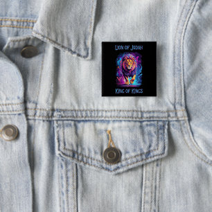 Badge Carré 5 Cm Lion de Juda Foi Jésus Don chrétien