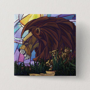 Badge Carré 5 Cm Lion et petits