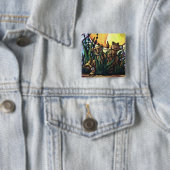 Badge Carré 5 Cm Lion et petits (En situation)