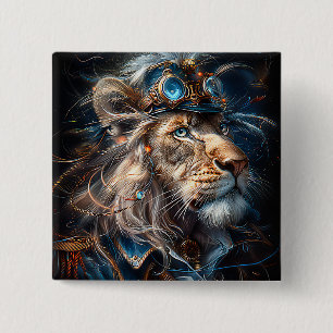 Badge Carré 5 Cm Lion Steampunk