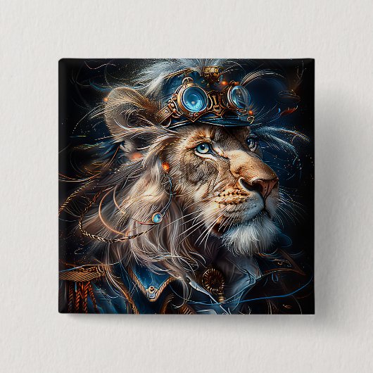 Badge Carré 5 Cm Lion Steampunk (Devant)