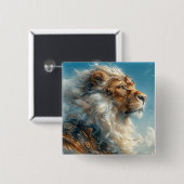 Badge Carré 5 Cm Lion Steampunk (Devant & derrière)