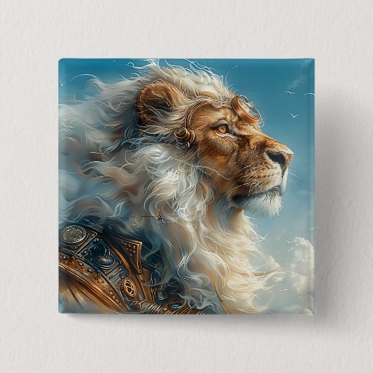 Badge Carré 5 Cm Lion Steampunk (Devant)