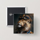 Badge Carré 5 Cm Lion Steampunk (Devant & derrière)