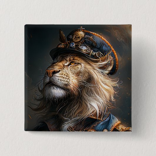 Badge Carré 5 Cm Lion Steampunk (Devant)