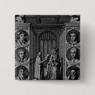 Badge Carré 5 Cm Lisant une lettre à la Reine Elizabeth I