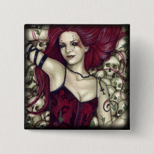 Badge Carré 5 Cm Lit de bouton de crânes