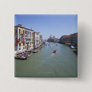 Badge Carré 5 Cm L'Italie, Venise, bateaux sur le canal dans la