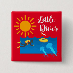 Badge Carré 5 Cm Little Diver avec Jelly Fish - Bouton Carré