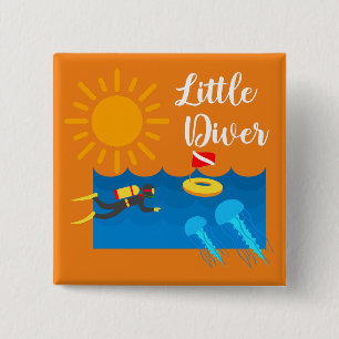 Badge Carré 5 Cm Little Diver avec Jelly Fish - Bouton Carré