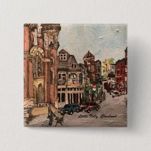 Badge Carré 5 Cm Little Italy, Cleveland Ohio Peinture sur un bouto