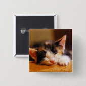 Badge Carré 5 Cm Little Kitty Dormait (Devant & derrière)