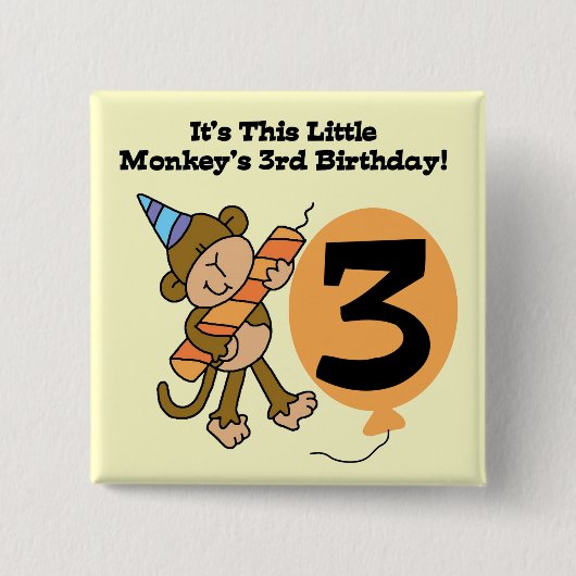 Badge Carré 5 Cm Little Monkey 3e Anniversaire Tshirts et cadeaux (Devant)