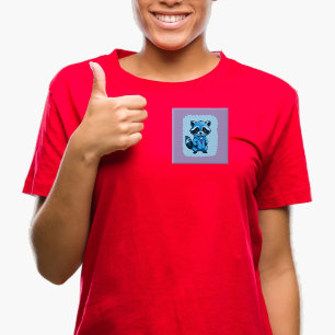 Badge Carré 5 Cm Little Raccoon En Bleu Bouton