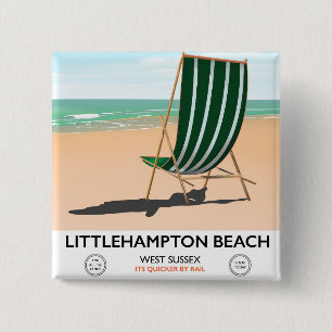 Badge Carré 5 Cm Littlehampton Beach East Sussex travel poster