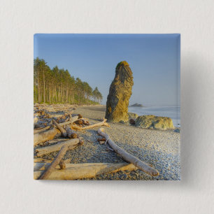 Badge Carré 5 Cm Littoral et stacks, Ruby Beach, Olympic