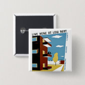 Badge Carré 5 Cm Live ici à Low Rent (Devant & derrière)