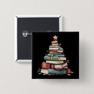 Badge Carré 5 Cm Livres de Noël Arbre Amoureux des livres Enseignan