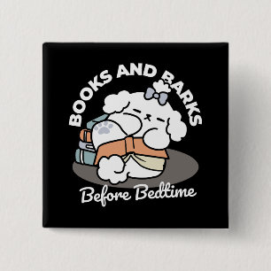 Badge Carré 5 Cm Livres et écorces - Conception de lecture de chien