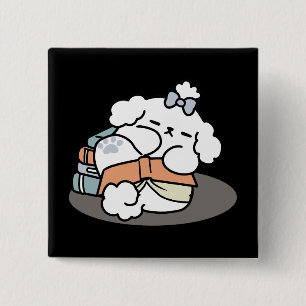Badge Carré 5 Cm Livres et écorces - Conception de lecture de chien