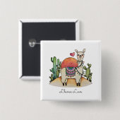 Badge Carré 5 Cm Llama Aquarelle Avec Cactus (Devant & derrière)