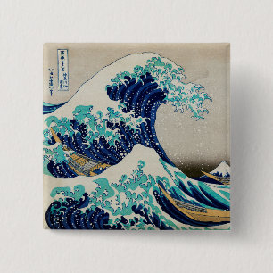 Badge Carré 5 Cm L'Océan Japonais Vagues De Plage Esthétique