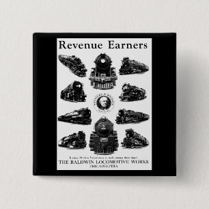 Badge Carré 5 Cm Locomotives de Baldwin, acquéreurs de revenu
