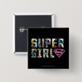 Badge Carré 5 Cm Logo de bande dessinée Supergirl (Devant & derrière)