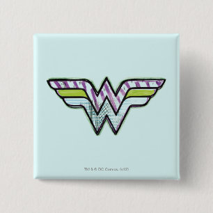 Badge Carré 5 Cm Logo de Sketch couleur Wonder Woman