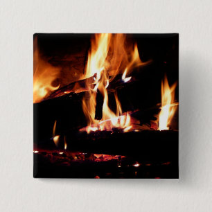 Badge Carré 5 Cm Logs dans la cheminée Photographie de feu chaud