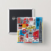 Badge Carré 5 Cm Londres, Angleterre (Devant & derrière)
