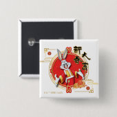 Badge Carré 5 Cm LOONEY TUNES™ | BUGS BUNNY™ Fortune de printemps (Devant & derrière)