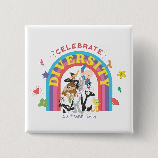Badge Carré 5 Cm LOONEY TUNES™ - Celebrate Diversity Pride Arc-en-c (Devant)