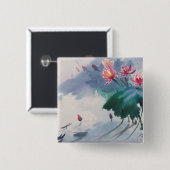 Badge Carré 5 Cm Lotus dans l'étang (Devant & derrière)