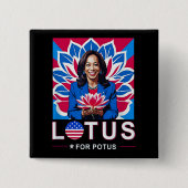 Badge Carré 5 Cm Lotus For Potus USA Election Kamala Harris 2024 (Devant)
