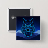Badge Carré 5 Cm Loup bleu géométrique (Devant & derrière)